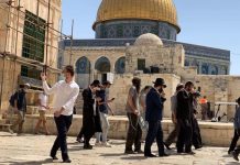 Imigran ilegal Yahudi nodai Masjid Al-Aqsa. dalam aksinya, mereka menggelar ritual Talmud di Bab Ar-Rahmah.