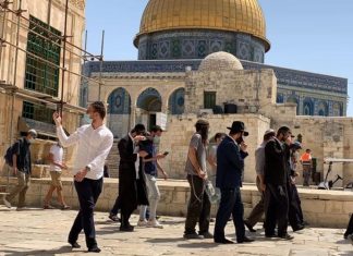 Imigran ilegal Yahudi nodai Masjid Al-Aqsa. dalam aksinya, mereka menggelar ritual Talmud di Bab Ar-Rahmah.